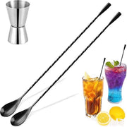 Set di miscele per cocktail con cucchiaio e doppio jigger in acciaio inossidabile da 30 cm