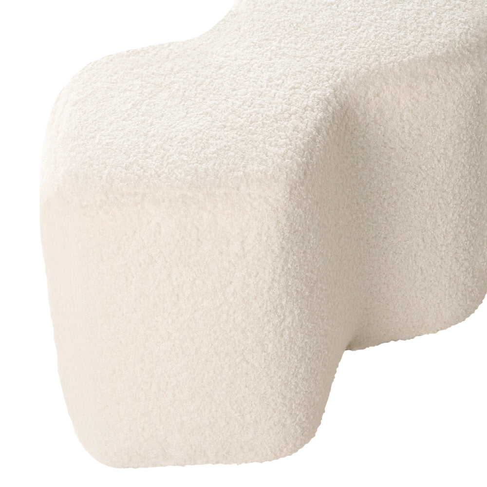 Pouf imbottito in tessuto per camera da letto e soggiorno 86 x 30 forma irregolare bouclè bianco sporco stile scandinavo