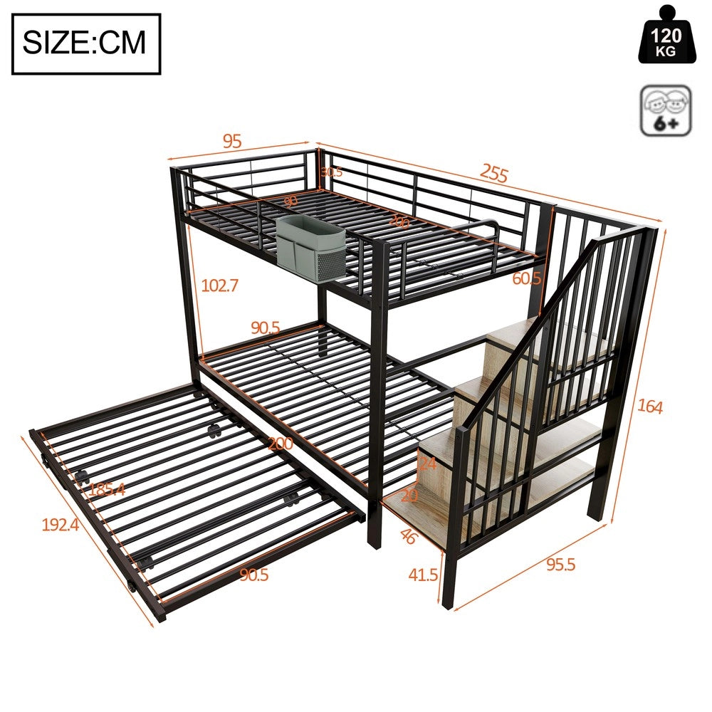 Letto a Castello Estraibile con Scala Contenitore ¨C MINIMAL ¨C Metallo Nero 90x200 / 180x200