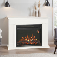 Camino Elettrico da Pavimento 98x23,5x69,5 cm con Fiamma a 5 Luminosità Telecomando e Timer Bianco e Nero