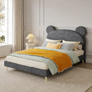 Letto imbottito per bambini con testiera a orecchie d’orso 140x200 cm; grigio