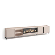 Mobile TV Soggiorno, 315x61x35 cm, Per TV fino a 80", Camino elettrico XXL, Design industriale, LED, Beige
