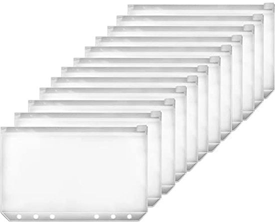 Pacco di 12 borselli A5, con 6 fori, colla acqua resistente trasparente economica, adatta per documenti, notebook, carte.