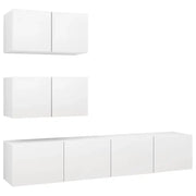 Set Mobili Porta TV 4 pz | Armadietto TV | Mobile Porta TV Bianco in Legno Multistrato
