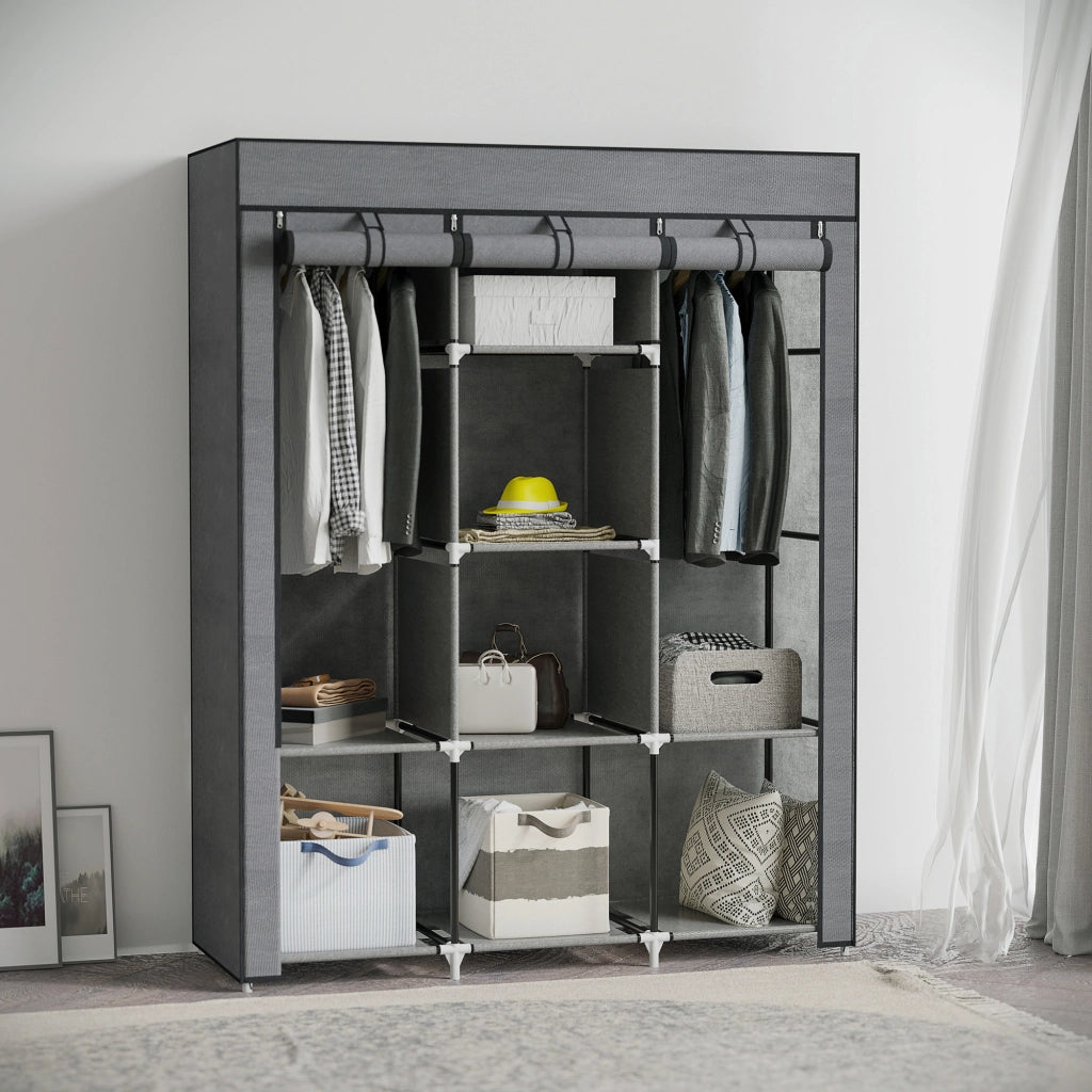 Armadio Tessuto con Ripiani e Appendiabiti ¨C Zephmum ¨C Grigio Scuro