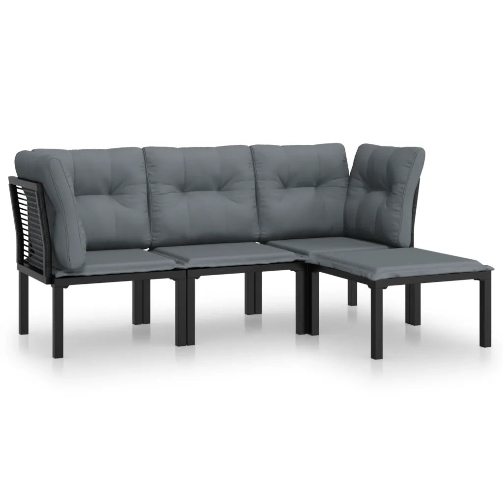 Set Salotto da Giardino 4 pz | Set di Mobili da Esterno Nero e Grigio in Polyrattan