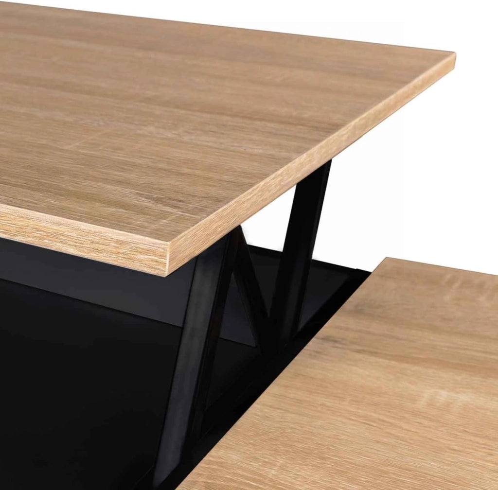Tavolino rettangolare a 2 piani ELEA con cassa in legno nero ed effetto faggio