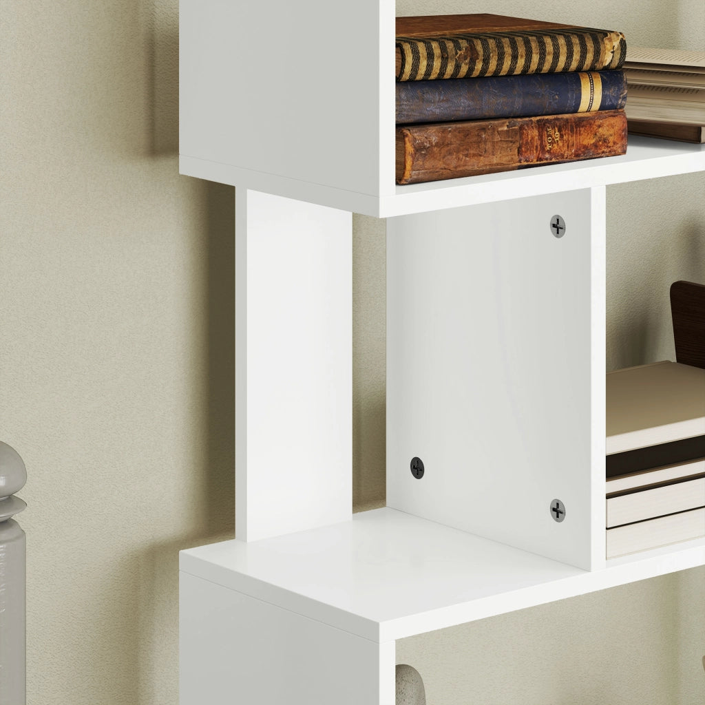 Libreria Asimmetrica a S a 5 Livelli 80x24x159 cm in Legno Bianco