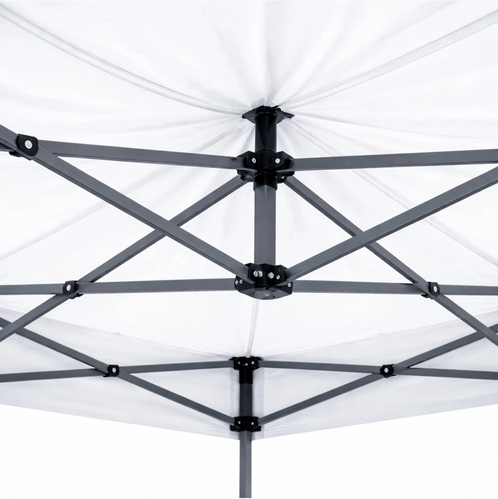 Gazebo Professionale Automatico Richiudibile In Acciaio Con Telo Oxford 1200D PVC Impermeabile E Anti UV Struttura A Fisarmonica Con Borsa Trasporto E Sacche Zavorra Per Sagre Feste Eventi 3x3 M Bianco