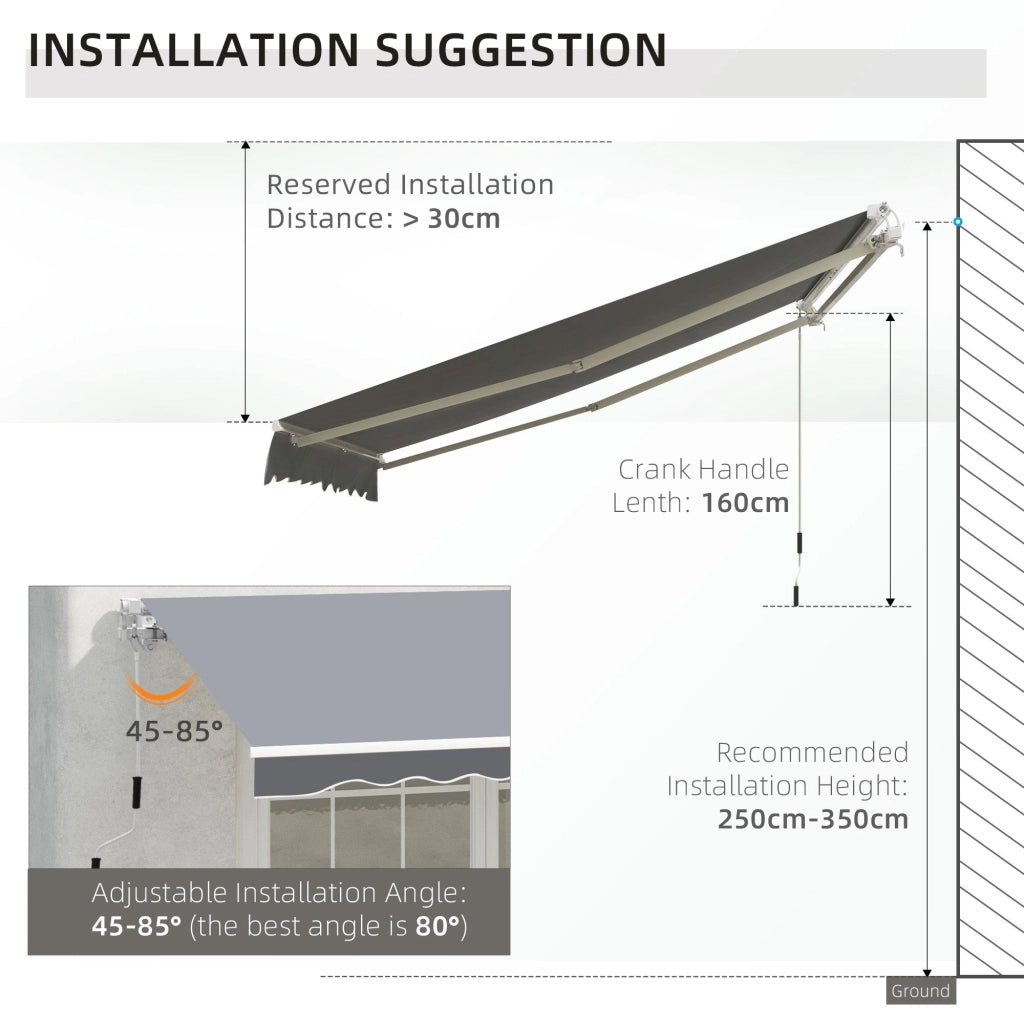 Tenda da Sole da Esterno 250x200 cm Avvolgibile Manualmente in Alluminio e Poliestere Grigio e Bianco