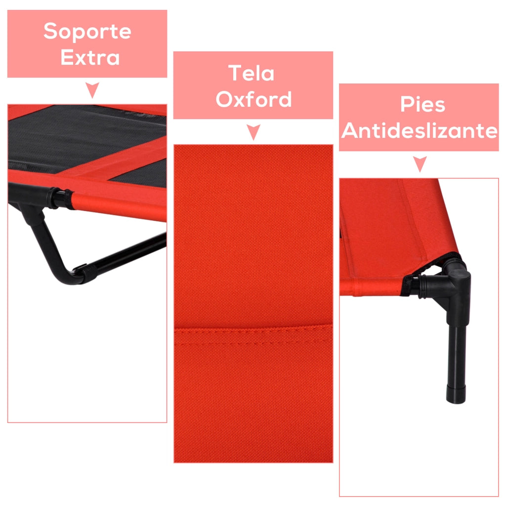 Letto per Cani e Gatti con Zona in Rete Traspirante ¨C Minimal ¨C Tessuto Oxford Rosso 91.5x76.2x18 cm