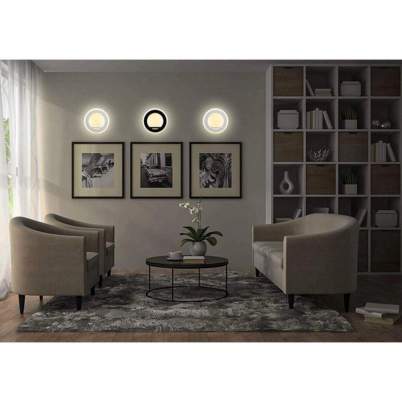Applique Lampada LED da Muro Circolare 9W 3000K Carcassa Nera IP20 Effetto Sole SKU-8227