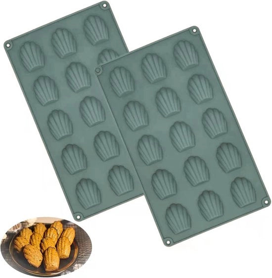 Due mini stampi per madeleine in silicone, forma di gatto, stampo per dolci, cioccolato, caramelle, biscotti, 15 cavità (grigio carboidrato)