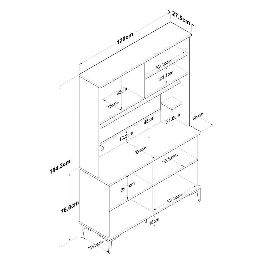 Madia Legnaro, Credenza 4 Ripiani, 120x40x187h cm Bianco