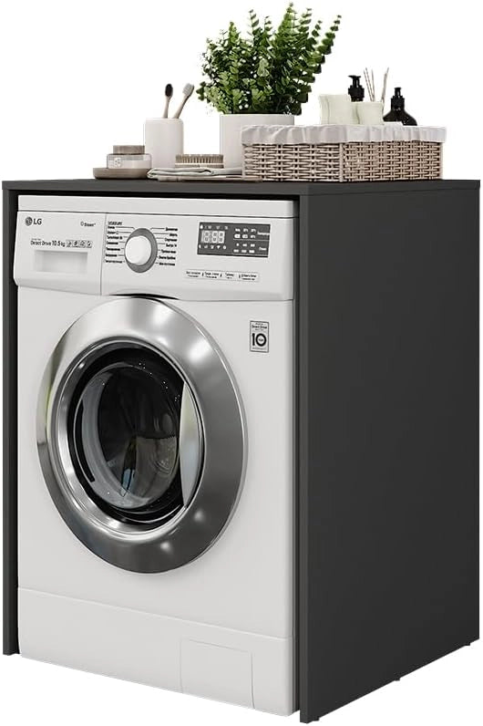 Mobiletto per lavatrice Irma, Antracite, 68 x 88.5 cm, per la conservazione di detersivi e accessori da bagno