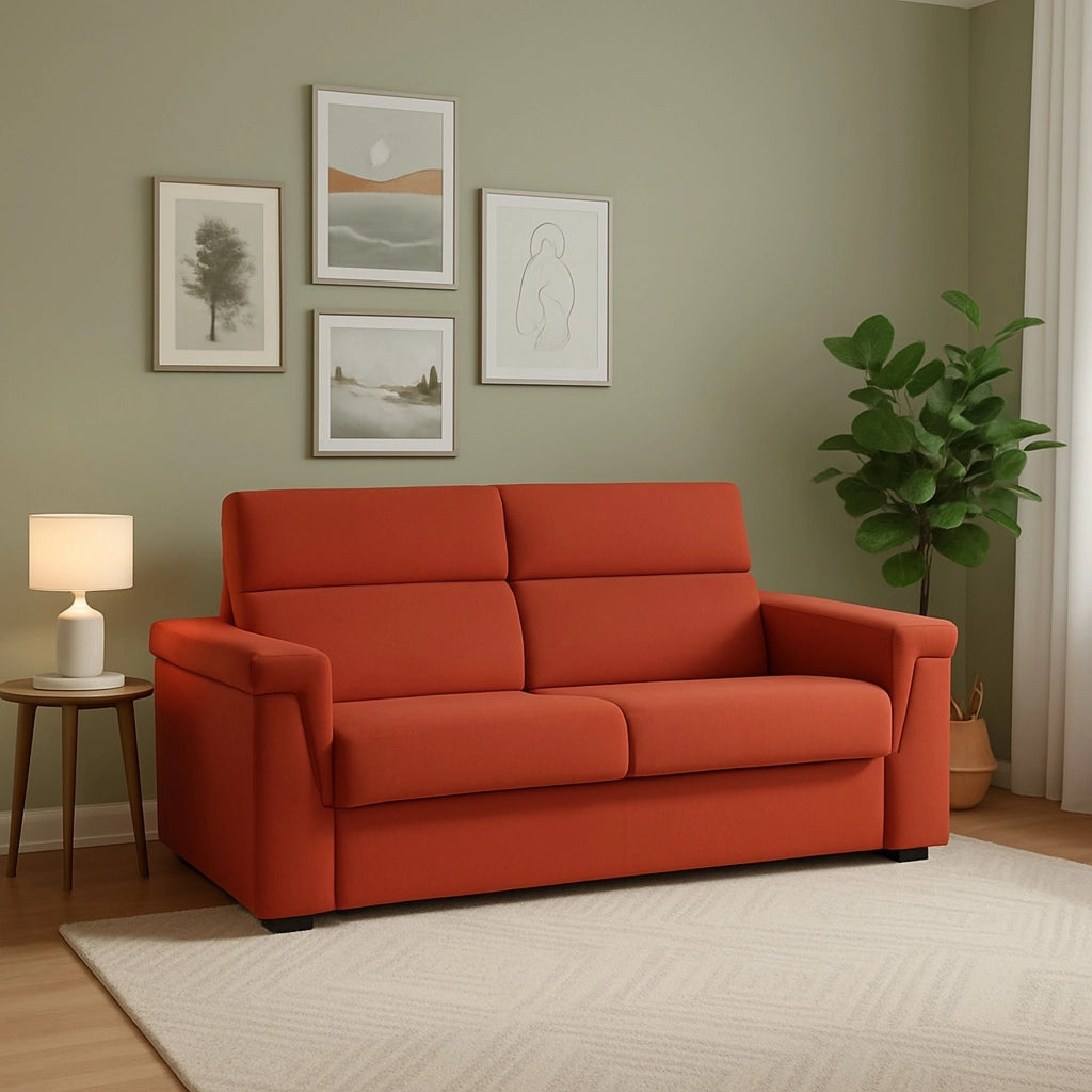 Brusasco, Divano Letto 2 Posti Sfoderabile Made in Italy, 205x95 cm Arancione
