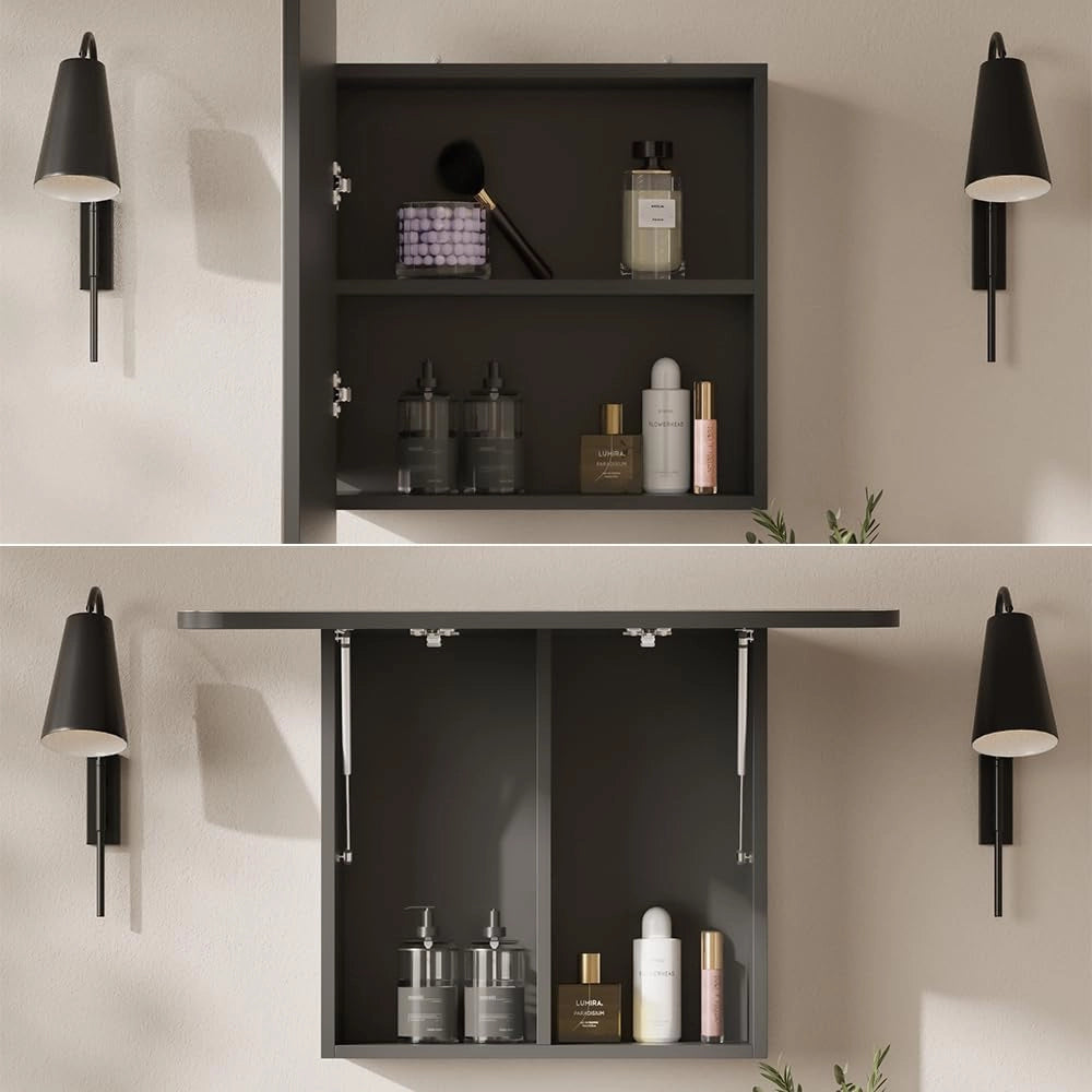 Specchio contenitore bagno Zino, Antracite, 70 x 50 cm con ripiani, Ordine ed eleganza per ogni bagno
