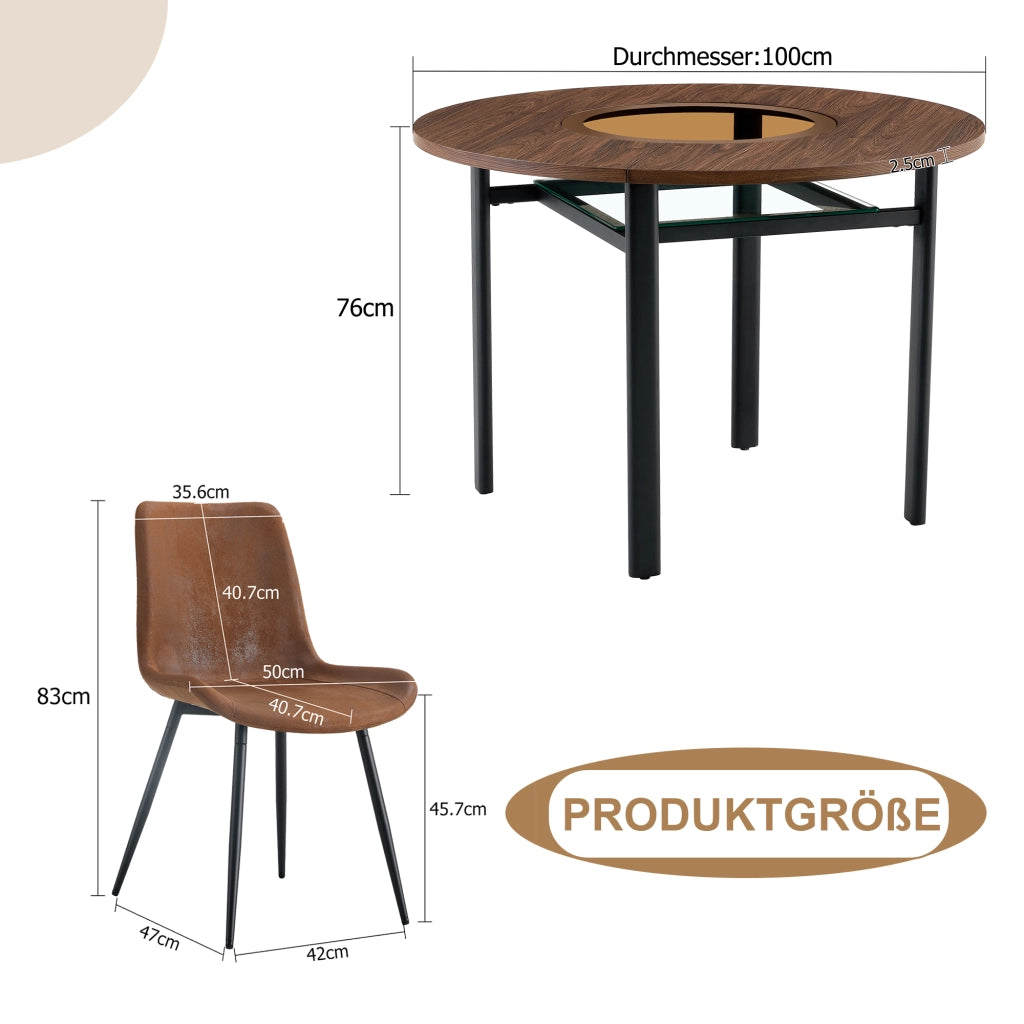Tavolo da pranzo rotondo con piano in MDF, inserto in vetro e ripiano in vetro, per soggiorno e cucina aperta