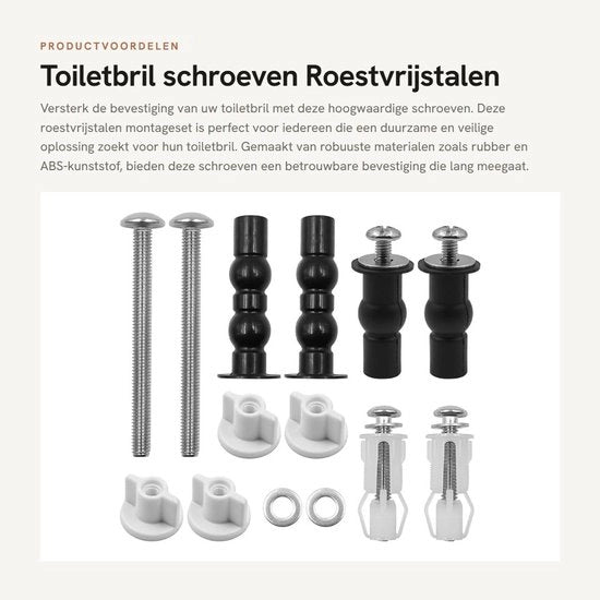 Set di Montaggio per Toiletbril Universale - 4 x Viti di Espansione - 2 x Pellicola di Allungamento - 6 x Dischi Metallici - Adatto per Aperture 14-18 mm
