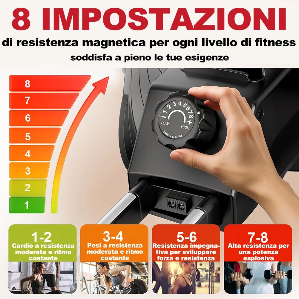 Vogatore Pieghevole Salvaspazio Fitness per Casa Ergonomico 8 Livelli Resistenza