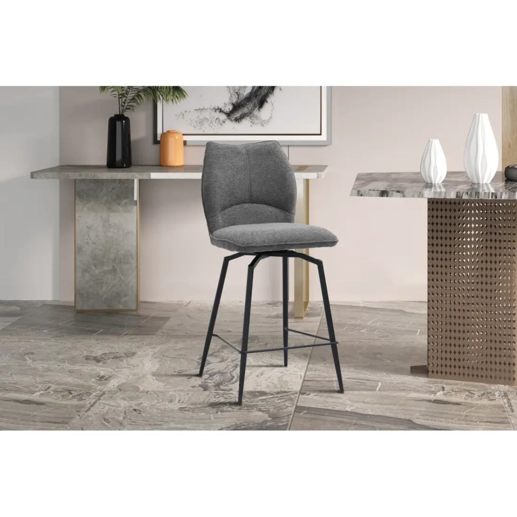 Sedia da bancone girevole CROFT - Tessuto grigio scuro - Piedi in metallo nero - Altezza 103 cm - Stile design/industriale