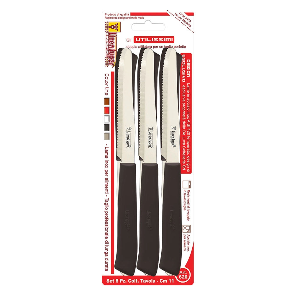 COLTELLI DA TAVOLA 'UTILISSIMI' lama mm 110 - manico nero  - DE LUCA