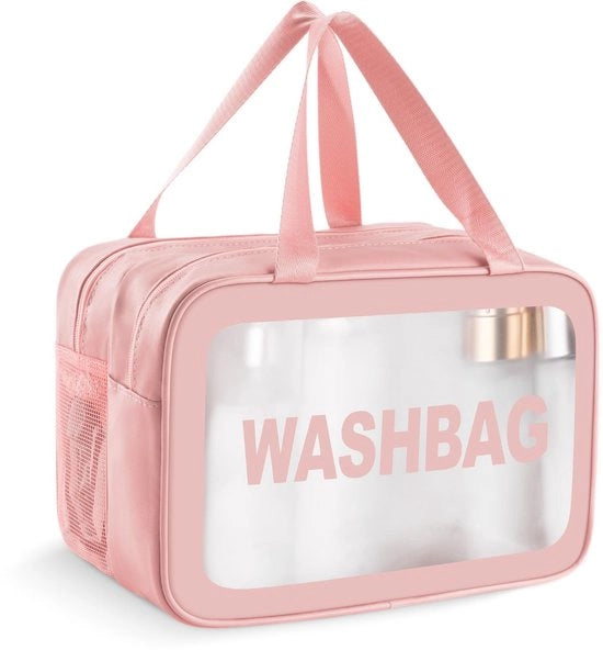 Borsa Cosmetica Transparente, Borsa da Toletta per Donne, Borsa Cosmetica Grande, Borsa da Toletta per Uomini, Borsa Transparente, Borsa da Toletta, Borsa Portatile per Trucco per Uomini, Donne, Bambini, Famiglia (Rosso, L)