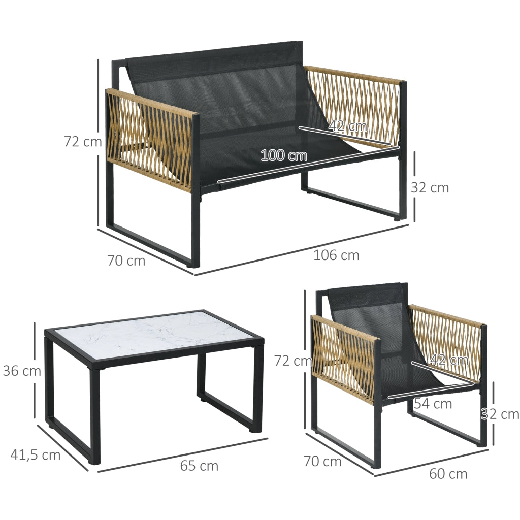 Set salotto da giardino 4 pezzi ¨C zephmum ¨C canap¨¦ 2 posti, 2 poltrone, tavolino vetro