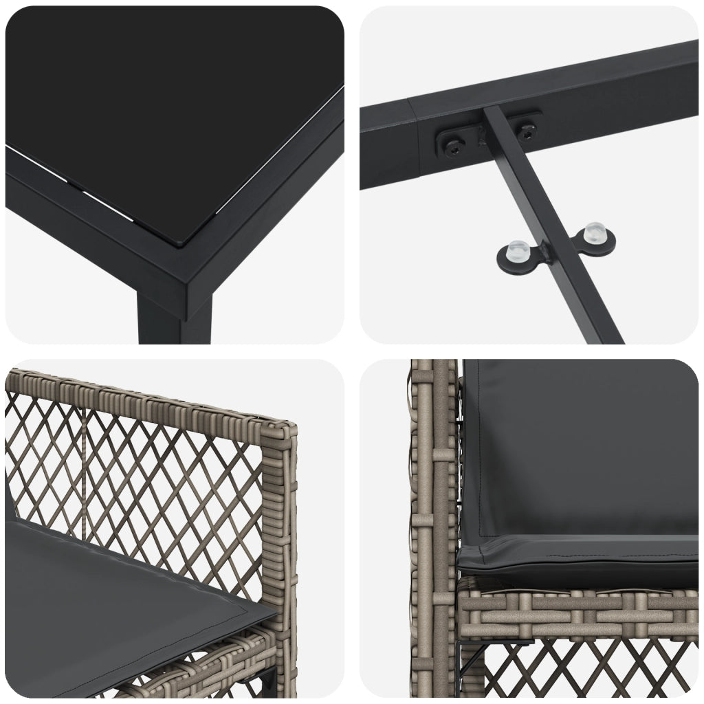 Set pranzo giardino  5 Pezzi con Cuscini Grigio Rattan Sintetico