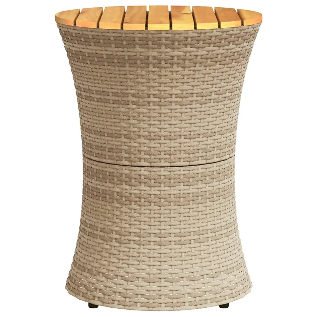 Tavolino Giardino | Tavolino da esterno Forma Tamburo Beige Polyrattan Legno Massello