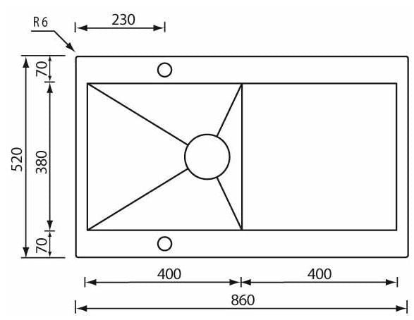 CM revers 86 x 52 1V Lavello ad incasso Rettangolare Acciaio inossidabile