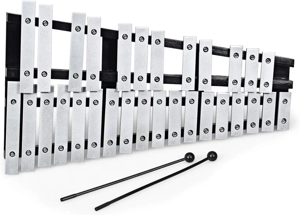 Xilofono 30 Nota Glockenspiel Pieghevole Cornice di Legno Barre in Metallo, con 2 Bacchete e Borsa da Trasporto