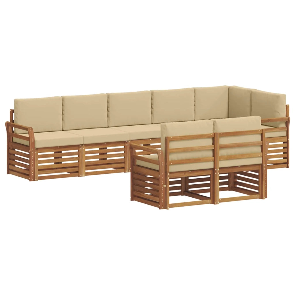Set divani 8 pcs Naturale e Beige Legno di Acacia Massello