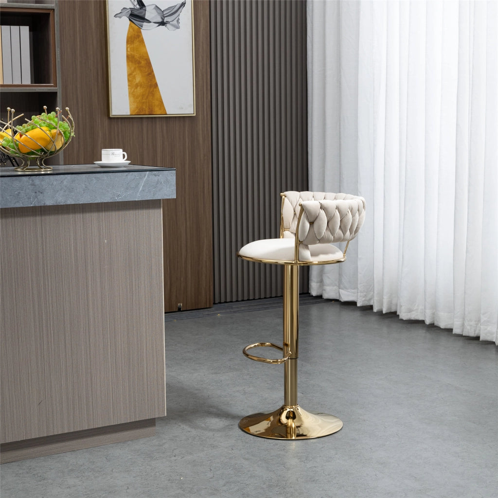 SGABELLO BAR Girevole 360° Regolabile in altezza Velluto Avorio Set da 2 pezzi
