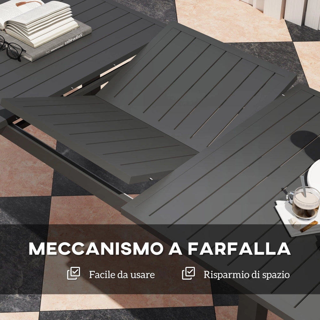 Tavolo da Giardino Allungabile Meccanismo a Farfalla 160-220x90x73 cm per 6-8 Persone in Alluminio Grigio