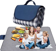 Asciugamano da picnic 200 x 200 cm impermeabile e sabbioso - Asciugamano da esterno per picnic outdoor - Blu marino e bianco a quadri