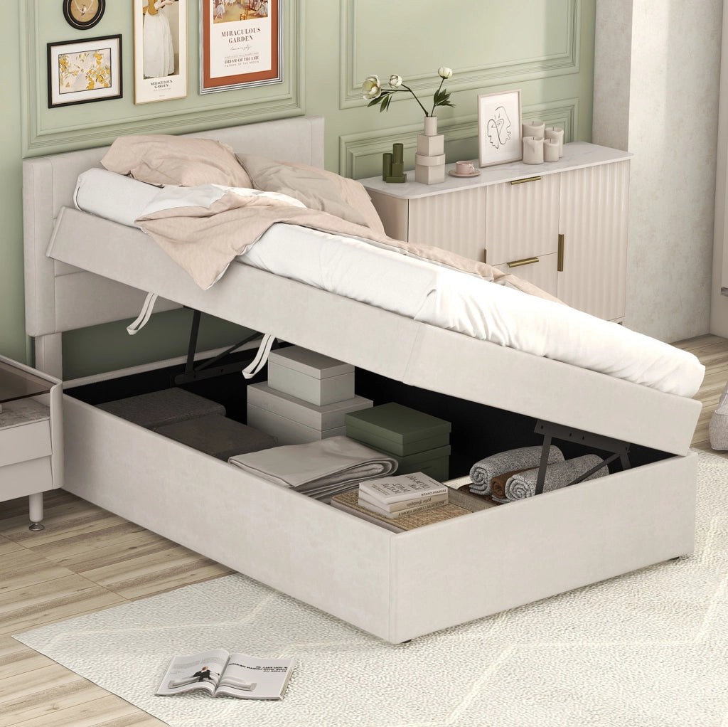 Letto imbottito 90x200 cm con contenitore beige