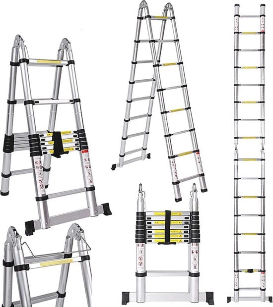 Scala Telescopica 5 Metri in Alluminio 16 Sporti 

Caratteristiche:
- Lunghezza massima: 5 metri
- Materiali: Alluminio
- Sporti: 16
- Carico massimo: 150 kg