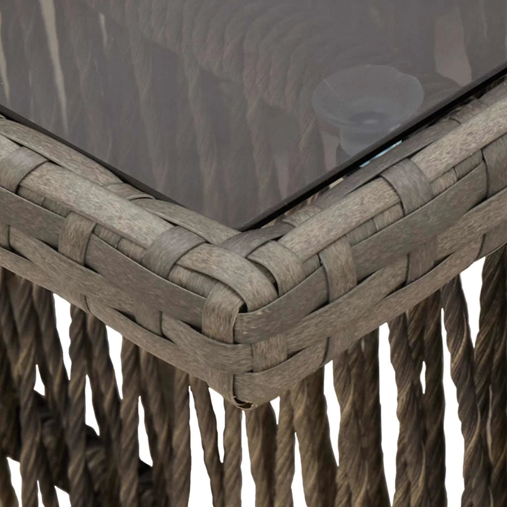 Tavolo da Giardino Grigio 100 x 55 x 37 cm Rattan PE e Vetro