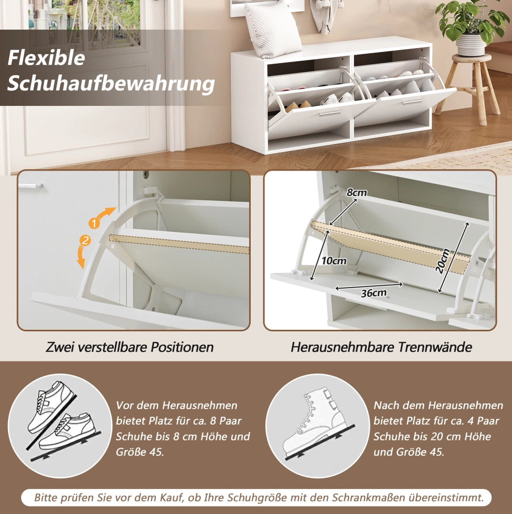 Set guardaroba da ingresso a 4 pezzi con specchio e mobile scarpe bianco