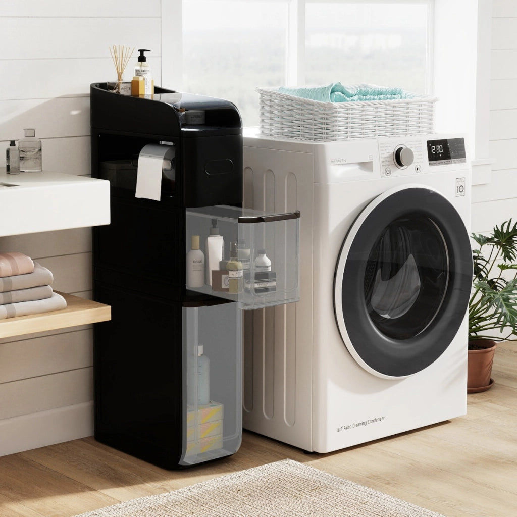 Mobiletto da bagno organizzatore 18 cm con 2 cassetti, Mobiletto da bagno portafazzoletti ripiano superiore Nero-Armadietti da bagno