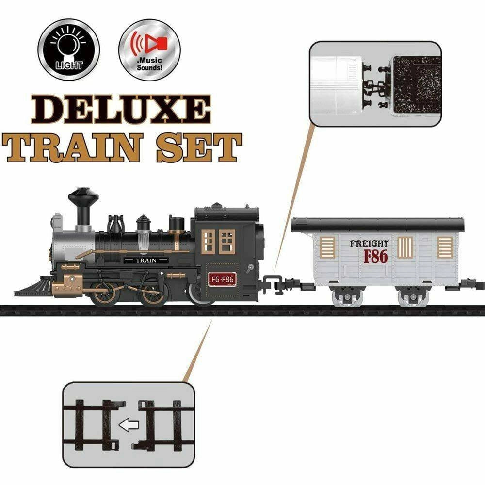 Trade Shop - Pista Trenino Giocattolo Bambini Treno Locomotiva Con Luce E Suoni Vagone Merci -