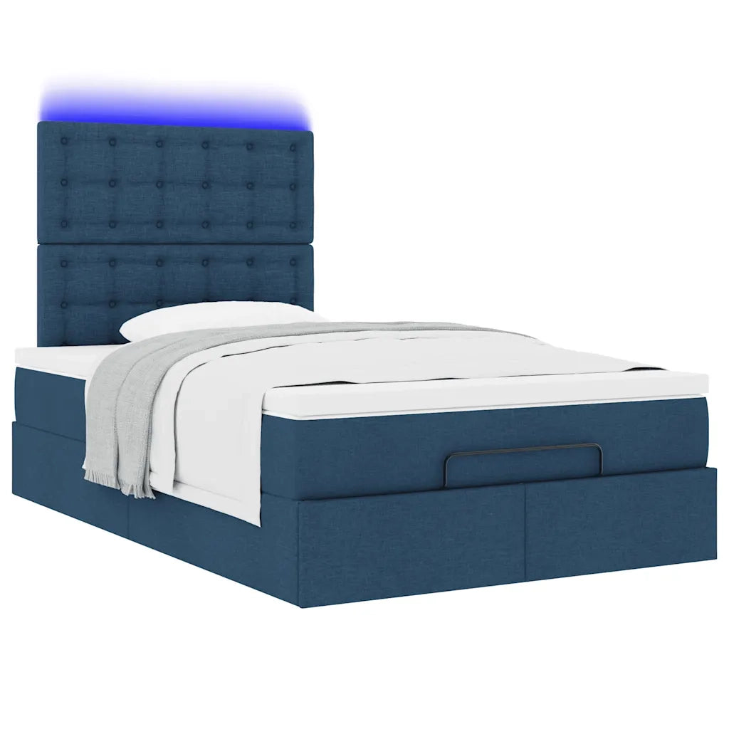 Struttura Letto Pouf con Materasso Blu 120x200 cm in Tessuto 3314168