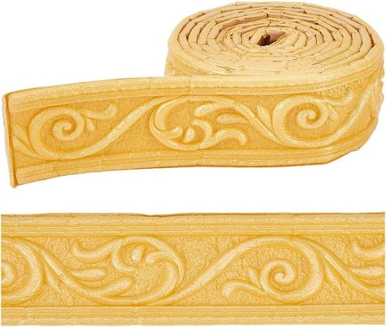 Decorazione di parete flexibile a schiuma con applicazione a strappo - Giallo oro - 3D decorazione di parete - Plint a schiuma - Linea di parete decorativa con riflessi - Decorazione di parete con linee con lunghezza 2,25 m.