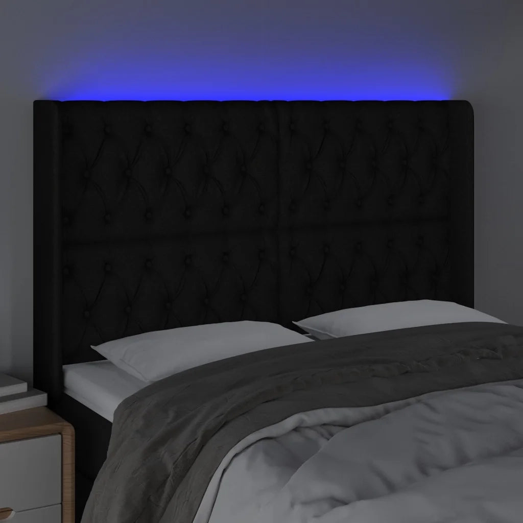 Testiera a LED Nera 147x16x118/128 cm in Tessuto 3124384