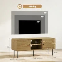 Mobile TV, con 2 ante, 2 scomparti aperti, piedi in acciaio, 120x40x50cm, Rovere