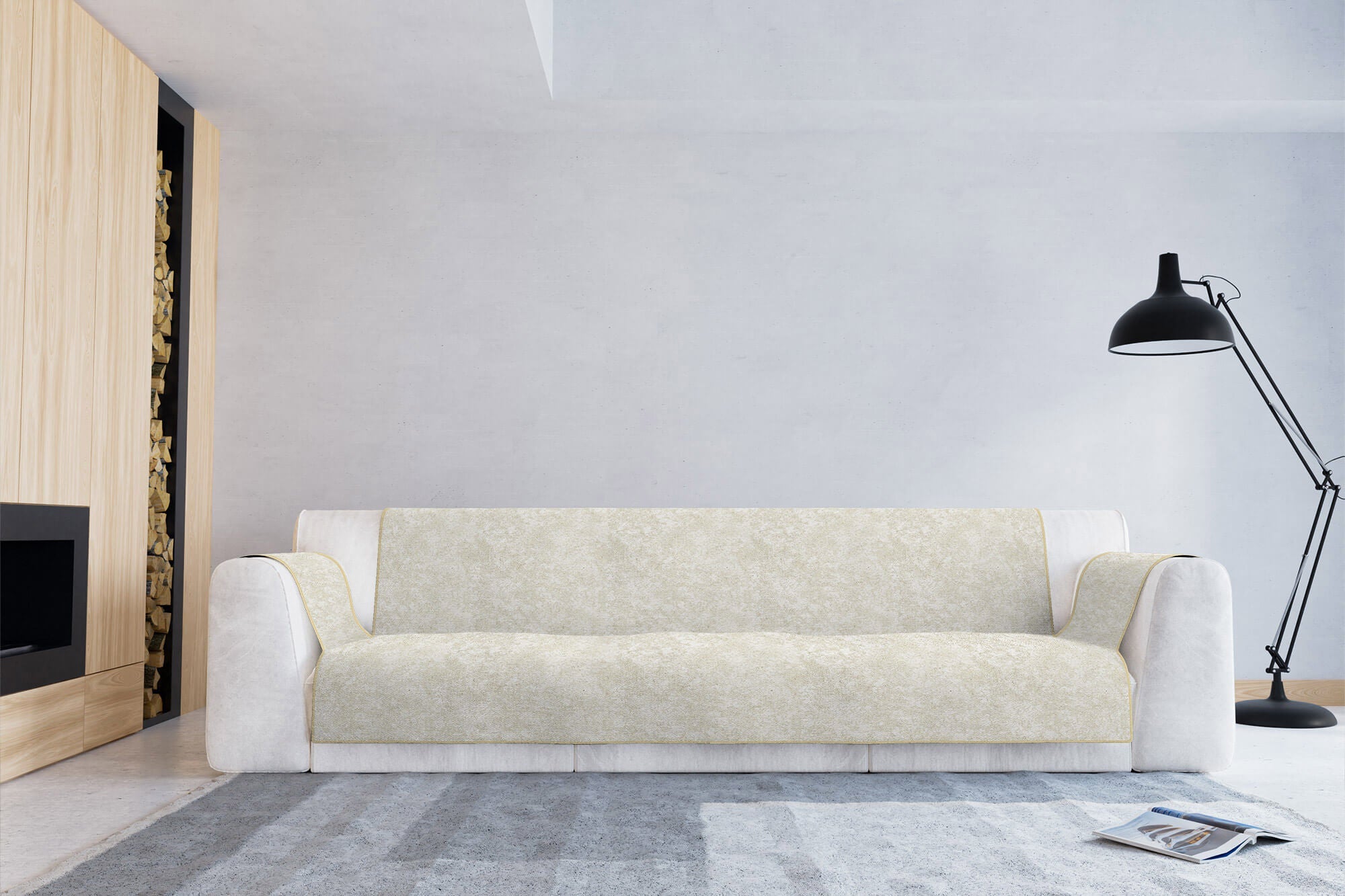 Copridivano con Copri Braccioli Seduta 125 cm in Poliestere e Cotone Panna