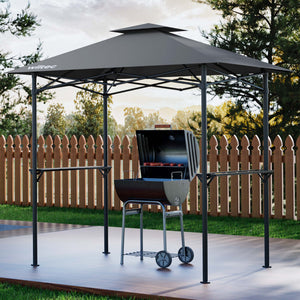 Gazebo per barbecue grigio 2,45 x 1,52 m con telone di copertura e due ripiani