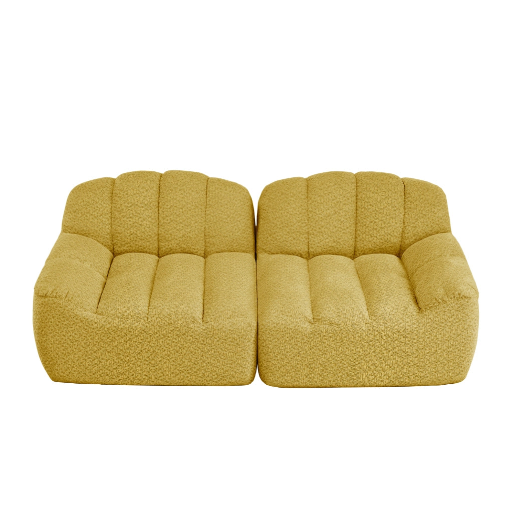 Divano modulare senza struttura con seduta ergonomica e cuscini profondi per soggiorno in pile granulato giallo