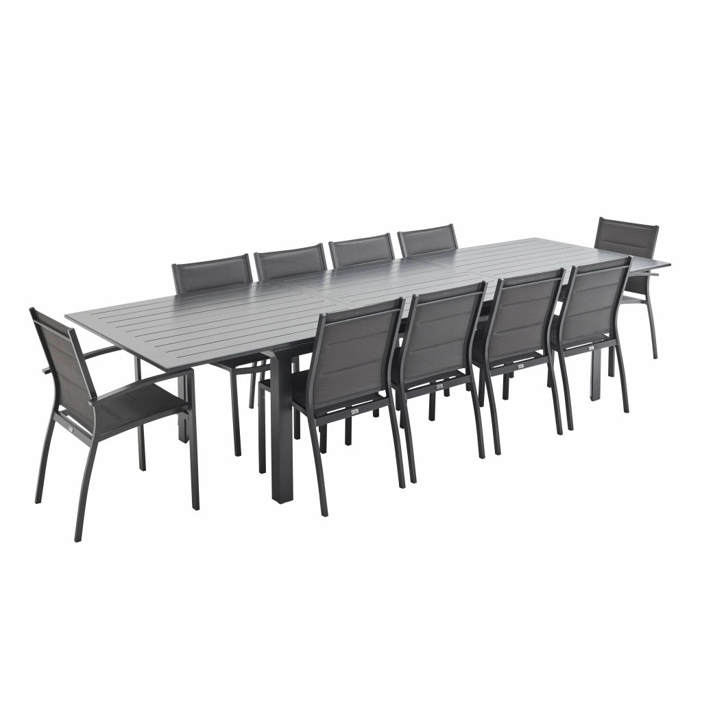 Set tavolo da giardino allungabile con 10 sedie, antracite